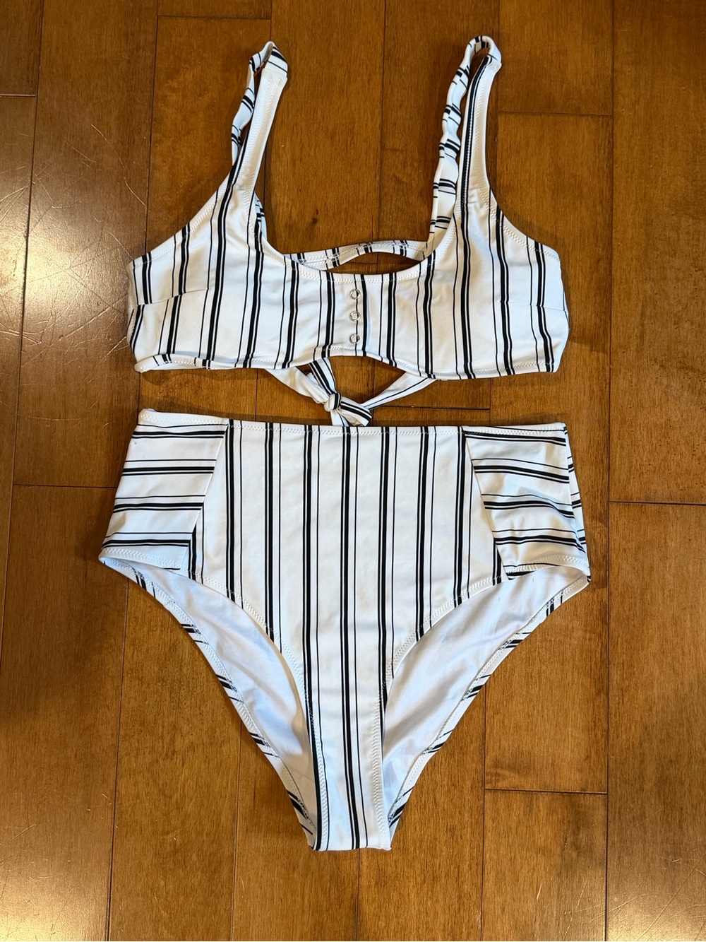 CUPHE Striped High Waisted Bikini